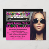 Schwarzes Limo Hot Pink Schwarzes Foto Sweet 16 Pa Einladung (Vorne/Hinten)