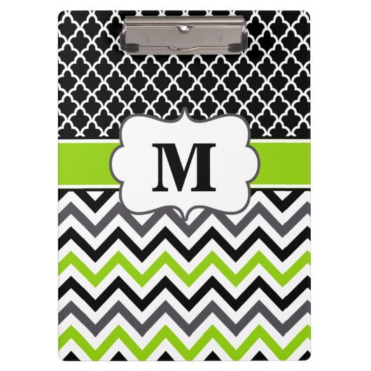 Schwarzes Limones grünes Zickzack Klemmbrett (Vorderseite)