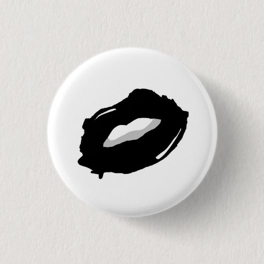 Schwarzes LippenPop-Kunst-Button Button (Vorderseite)