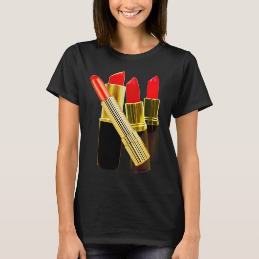 Schwarzes Lipstick-T-Shirt - Lang geschliffen T-Shirt (Vorderseite)