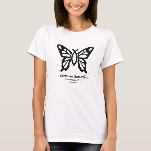 Schwarzes Logo "des christlicher Schmetterlings-" T-Shirt (Vorderseite)