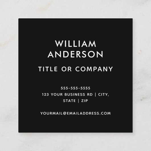 Schwarzes Logo, elegant, quadratisch, beruflich Quadratische Visitenkarte (Rückseite)