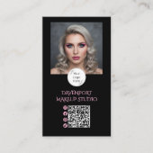 Schwarzes Logo mit Rosa QR-Code-Foto-Make-up Visitenkarte (Vorderseite)
