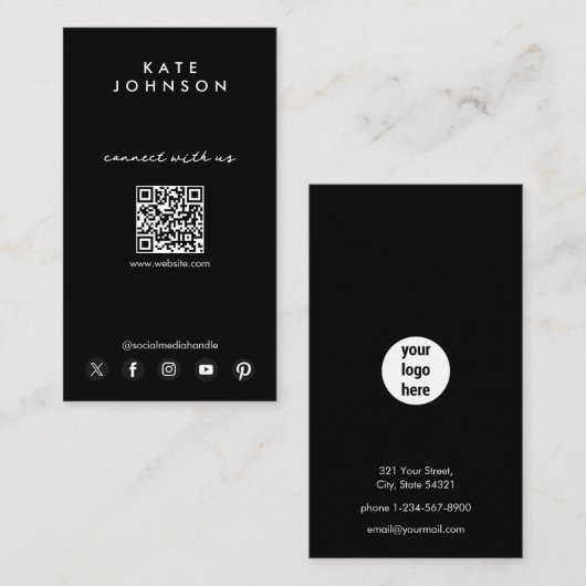 Schwarzes Logo Moderne Social Media verbinden mit Visitenkarte (Vorne/Hinten)