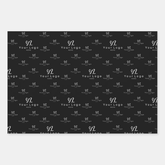 Schwarzes Logo Muster Geschäftsmarken Einfache Fir Geschenkpapier Set (Vorderseite)