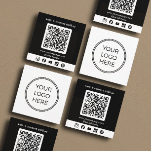 Schwarzes Logo QR-Code Benutzerdefinierte soziale  Quadratische Visitenkarte