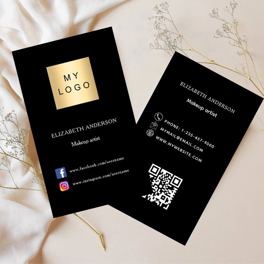 Schwarzes Logo Qr Code Social Media Premium Visitenkarte