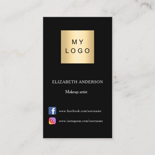 Schwarzes Logo Qr Code Social Media Visitenkarte (Vorderseite)