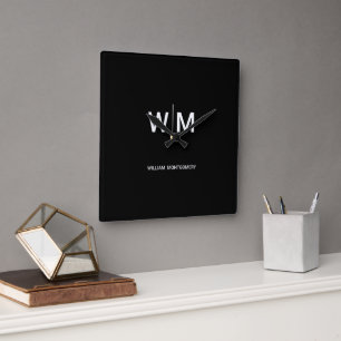 Schwarzes Logo Unternehmen Quadratische Wanduhr