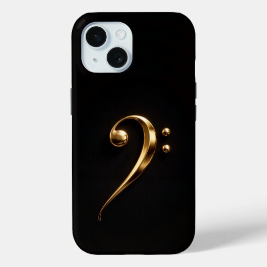 Schwarzes Luxe iPhone 15 Case, goldener Violinschl Case-Mate iPhone Hülle (Rückseite)