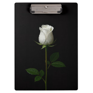 Schwarzes Luxus-Clipboard mit reiner weißer Rose Klemmbrett