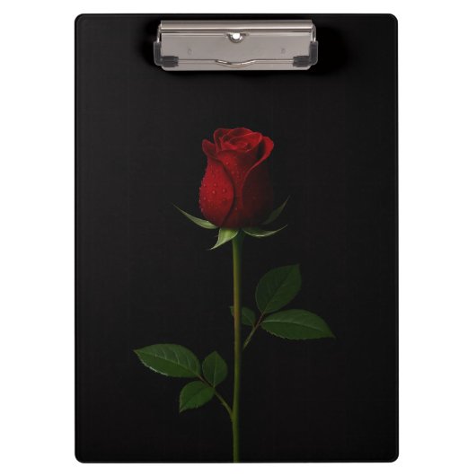 Schwarzes Luxus-Clipboard mit samtiger roter Rose Klemmbrett (Vorderseite)