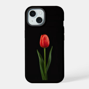 Schwarzes Luxus-iPhone 15-Case mit Rubinroter Tulp iPhone 15 Hülle