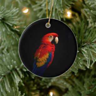 Schwarzes Luxus-Ornament mit scharlachrotem Papage Keramik Ornament