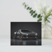 Schwarzes Luxusauto Postkarte (Stehend Vorderseite)