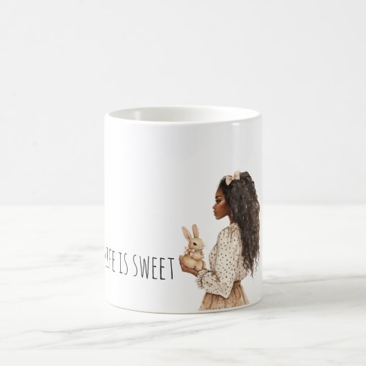 Schwarzes Mädchen Bunny Rabbit Leben ist süß Kaffeetasse (Mittel)