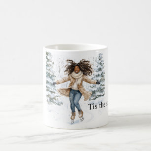 Schwarzes Mädchen Eislaufen Weihnachten Kaffeetasse