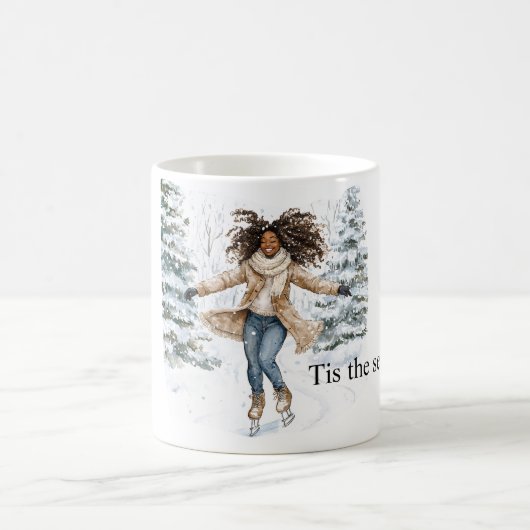 Schwarzes Mädchen Eislaufen Weihnachten Kaffeetasse (Mittel)