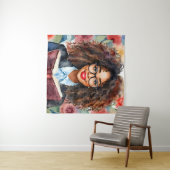 Schwarzes Mädchen im Brillen Holbuch Kunst, Dichtu Wandteppich (Beispiel (Horizontal))