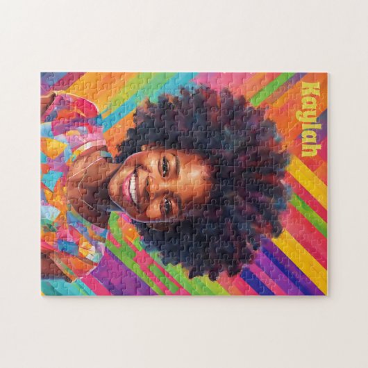 Schwarzes Mädchen in lustigen Regenbogenfarben Per Puzzle (Horizontal)