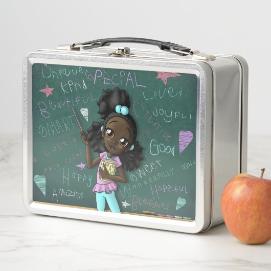 Schwarzes Mädchen mit aufregenden Worten Metall Brotdose (Beispiel)