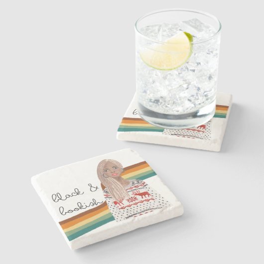 Schwarzes Mädchen mit Blonde Braids Buch Lover Steinuntersetzer (Seitenansicht)