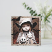 Schwarzes Mädchen mit großen Augen Halloween Einladung (Stehend Vorderseite)