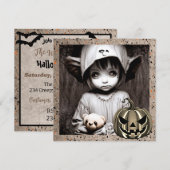 Schwarzes Mädchen mit großen Augen Halloween Einladung (Vorne/Hinten)