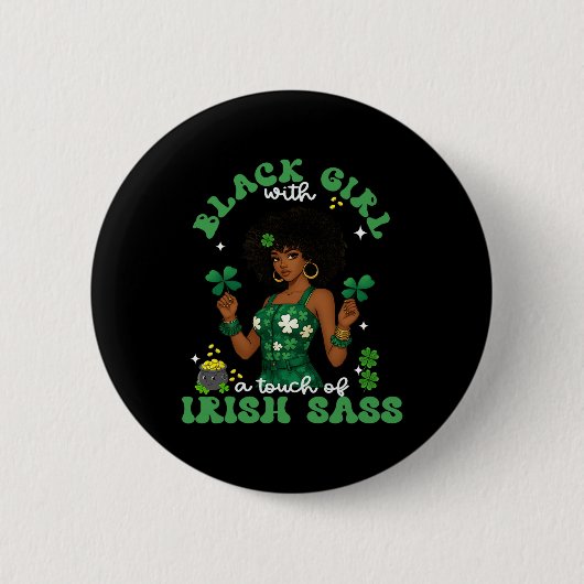 Schwarzes Mädchen mit irischem S St. Patrick's Day Button (Vorderseite)