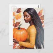 Schwarzes Mädchen mit Pumpkin-Herbstlauben Postkarte (Vorne/Hinten)