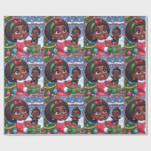 Schwarzes Mädchen mit schwarzem Puppenpapier Geschenkpapier (Flach)