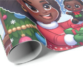 Schwarzes Mädchen mit schwarzem Puppenpapier Geschenkpapier (Rolleneckpunkt)