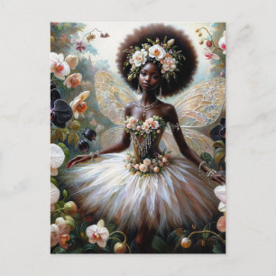 Schwarzes Mädchen Orchideen Fee mit Afro Postkarte