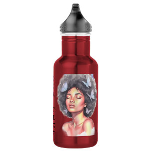 Schwarzes Mädchen Pastell Minimalistische Butterfl Edelstahlflasche
