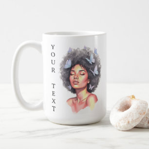 Schwarzes Mädchen Pastell Minimalistische Butterfl Kaffeetasse
