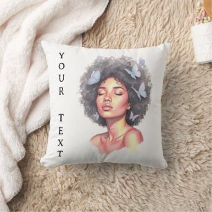Schwarzes Mädchen Pastell Minimalistische Butterfl Kissen