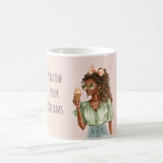 Schwarzes Mädchen Pfirsich-Schleife Eiscreme-Tüte Kaffeetasse (Mittel)