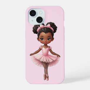Schwarzes Mädchen rosa Ballerina Ballett iPhone 15 Hülle