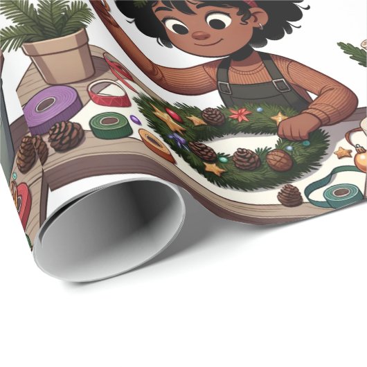 Schwarzes Mädchen Weihnachtskreidepapier Geschenkpapier (Rolleneckpunkt)