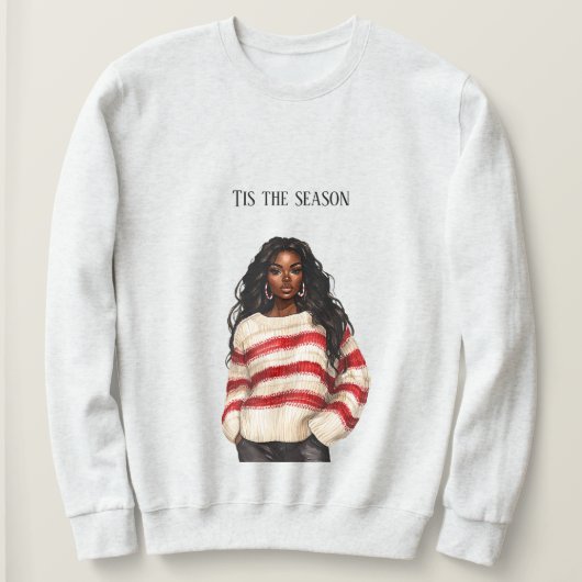 Schwarzes Mädchen Zuckerstangen Rot Streifen Pullo Sweatshirt (Design vorne)