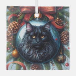 Schwarzes Maine Coon Cat Glass Ornament