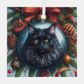 Schwarzes Maine Coon Cat Glass Ornament (Rückseite)