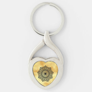 Schwarzes Mandala auf weichem goldfarbenem Hinterg Schlüsselanhänger