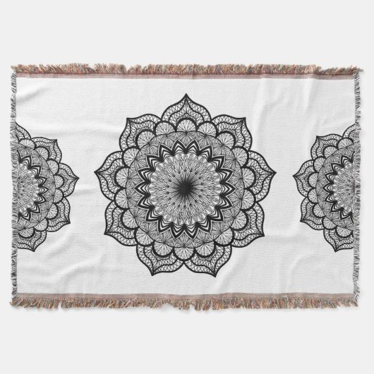 Schwarzes Mandala auf weißem Hintergrund Decke (Vorderseite)