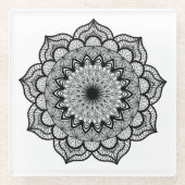 Schwarzes Mandala auf weißem Hintergrund Glasuntersetzer (Vorderseite)