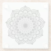 Schwarzes Mandala auf weißem Hintergrund Glasuntersetzer (Rückseite)
