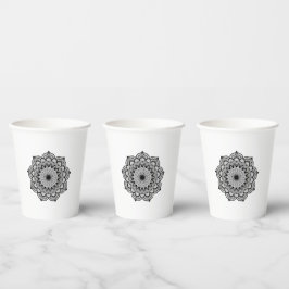 Schwarzes Mandala auf weißem Hintergrund Pappbecher