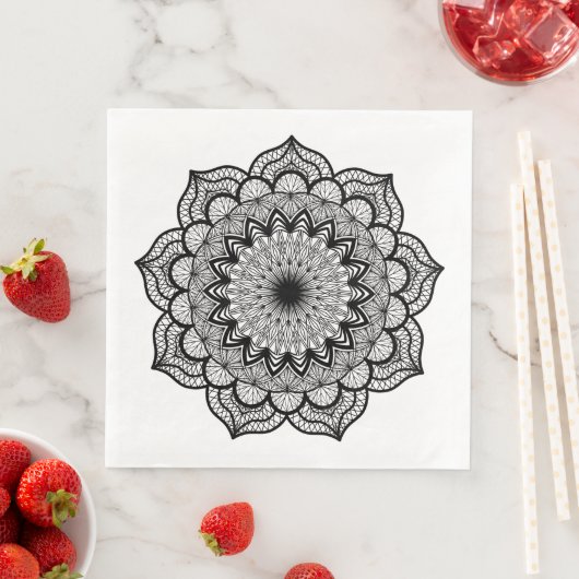 Schwarzes Mandala auf weißem Hintergrund Serviette (Beispiel)