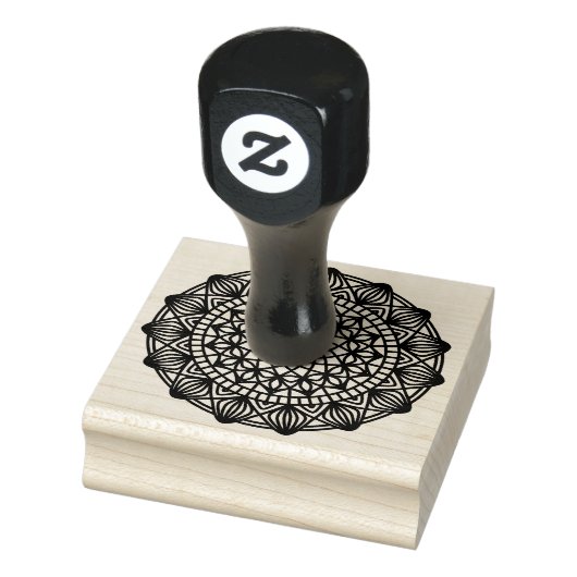 Schwarzes Mandala-Emblem rund Gummistempel (Stempel)
