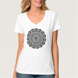 Schwarzes Mandala-Emblem rund T-Shirt